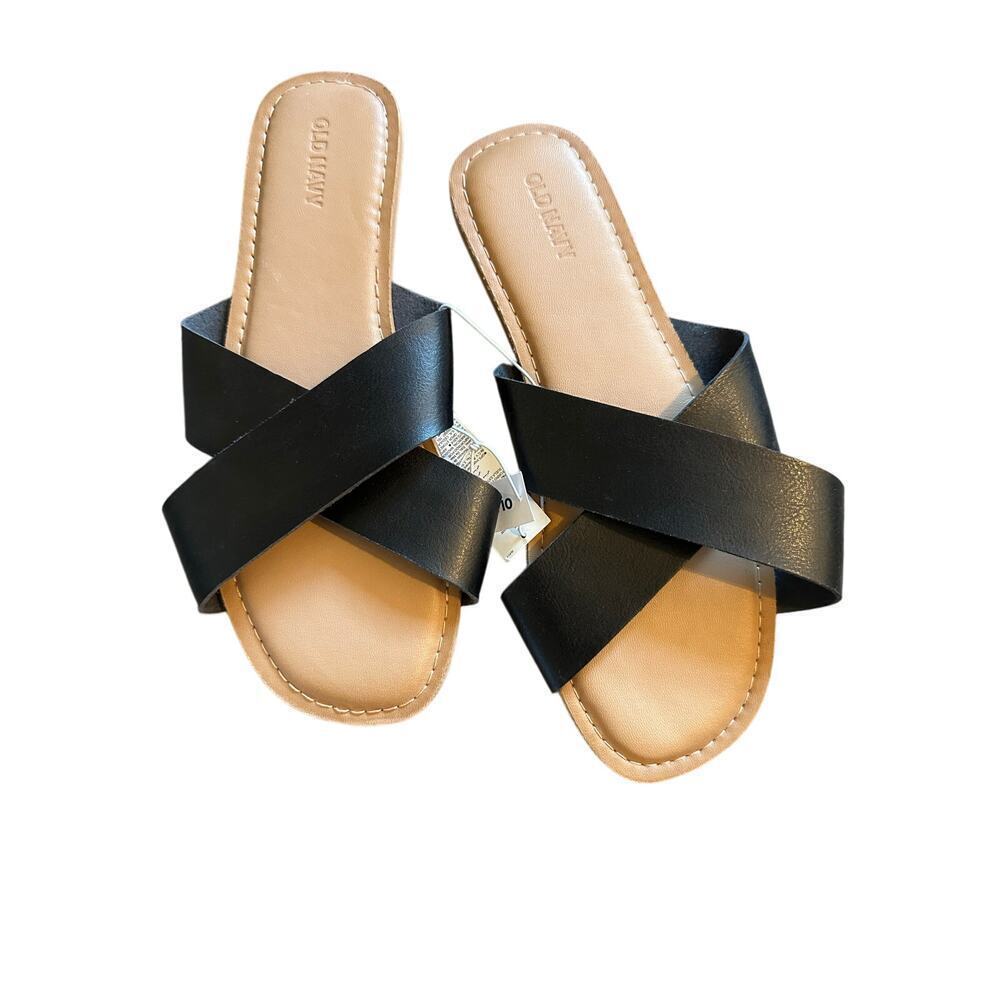 Old Navy Women's Black Criss-Cross Faux-Leather Sandals Size 9 - Picture 3 of 6
